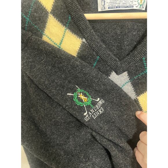Vintage St Andrews Links 1990 Open Championship Wool Argyle Grandpa Sweater - Picture 6 of 8
